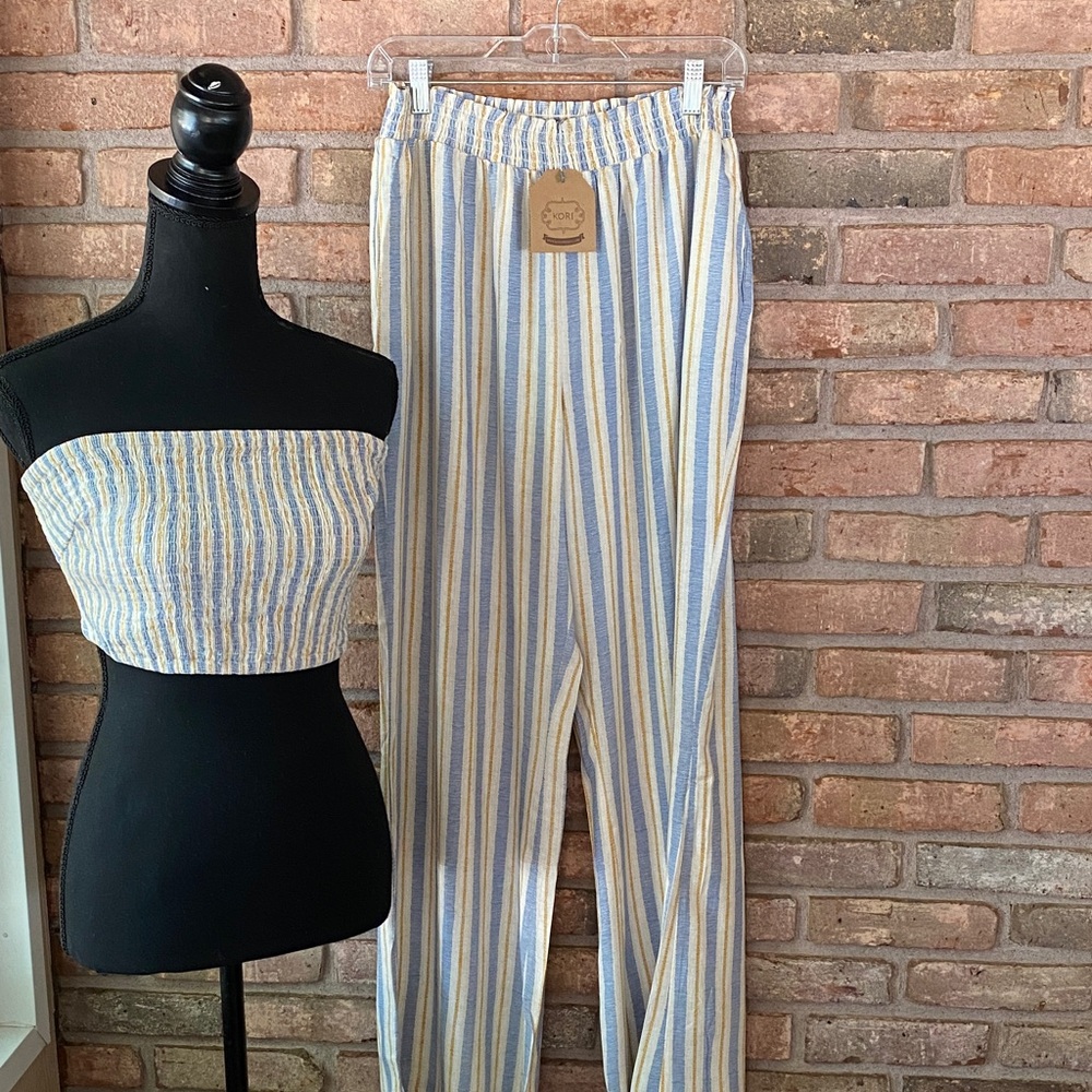 Kori Blue and Yellow Striped Women's Pants and Tank Top - Picture 3 of 13